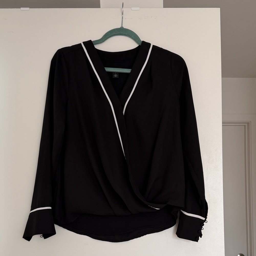 Halogen Black Blouse with White Trim